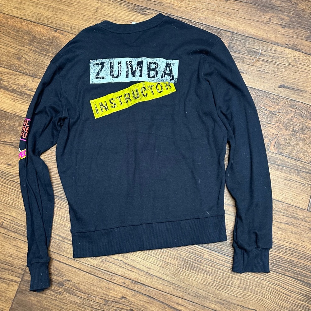 Zumba Fitness Black Crewneck Sweater with Neon Accents